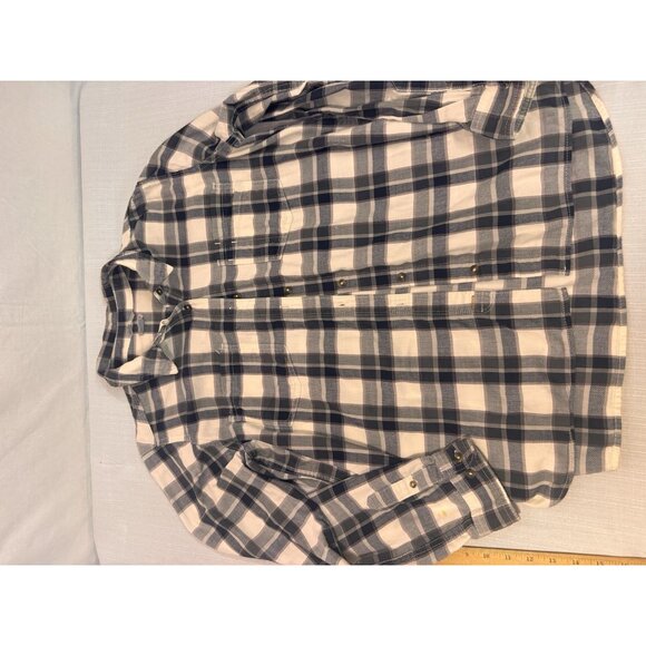 Carhartt Men’s XL Plaid Flannel Shirt Long Sleeve Button Up Work Blu/cre Cotton - Picture 7 of 8